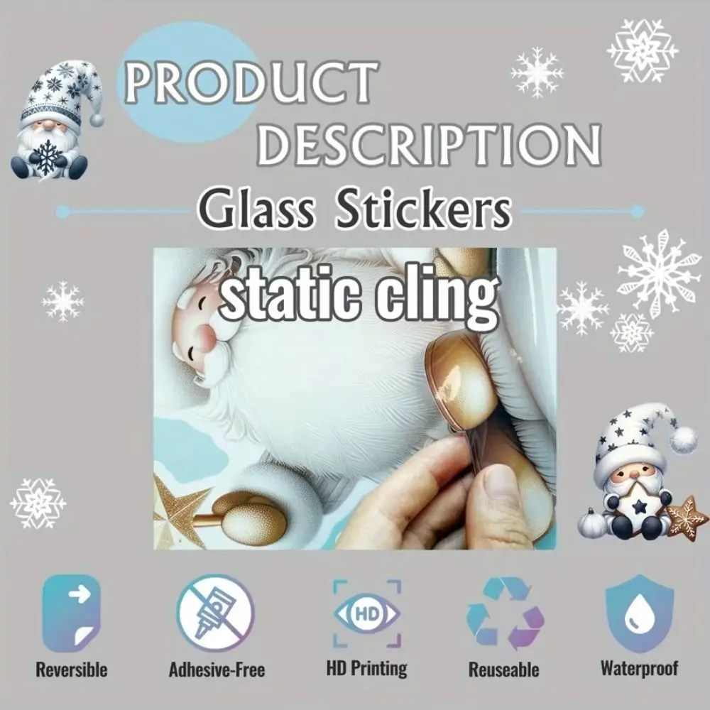 Santa Claus Glass Sticker Removable Cartoon Cat Static Cling 20x30cm Christmas Window Stickers