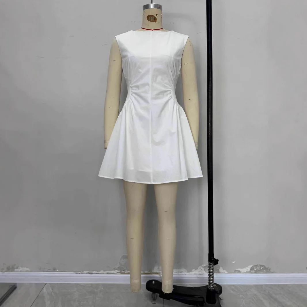 

Sexy Round Neck Mini Sleeveless Dress White