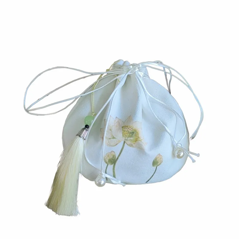 Chinese Style Art Mini Antique Style Printed Purse Tassel Small Sachet Pendant Sachet Hanfu Accessories Sachet Empty bag