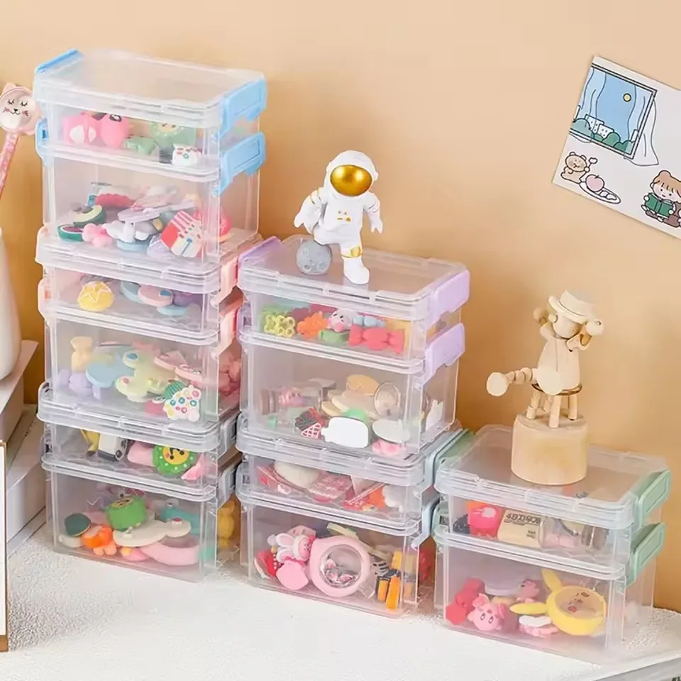 1PC Multi Layer Transparent Plastic Mini Storage Box With Magic Buckle Portable Multi Color Household Small Item Organizer Case