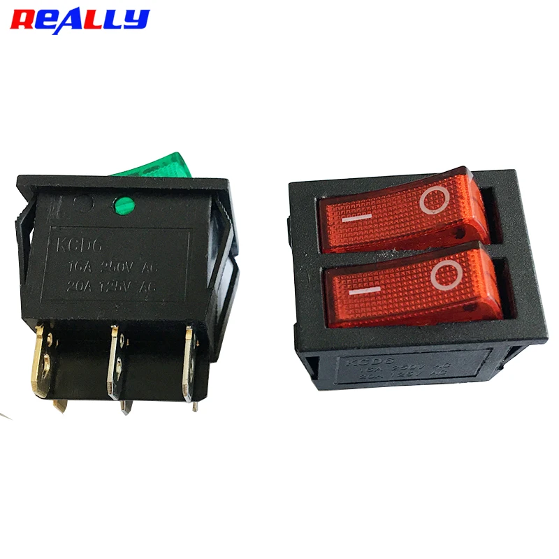 2/5PCS KCD8-212 Duplex Boat Rocker Switch 6 Pin 2Position DTSP On-Off Control Green Red 16A 220V Llluminated Power Switch