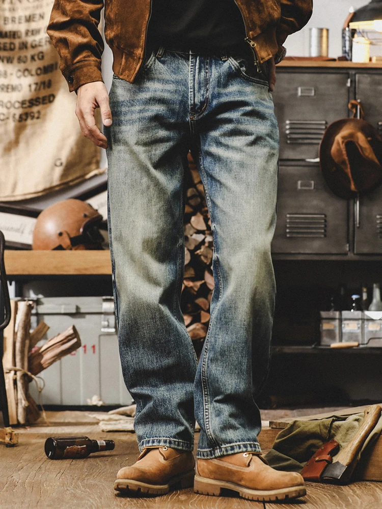 

Classic American Retro Denim Jeans Men's Casual Straight Leg Pants Autumn Trendy Nano Wa Jeans Cotton Polyester Blend