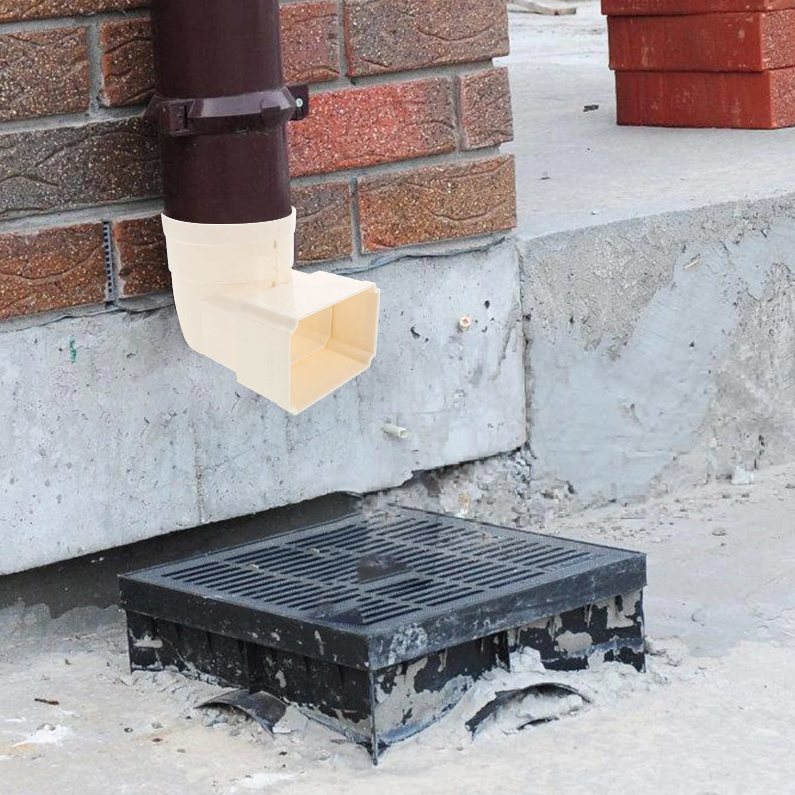 

Square Rainwater Downspout 4inches PVC Drainage Pipe Elbow Connector Gutter Bracket Holder Concrete Splash Block Villa