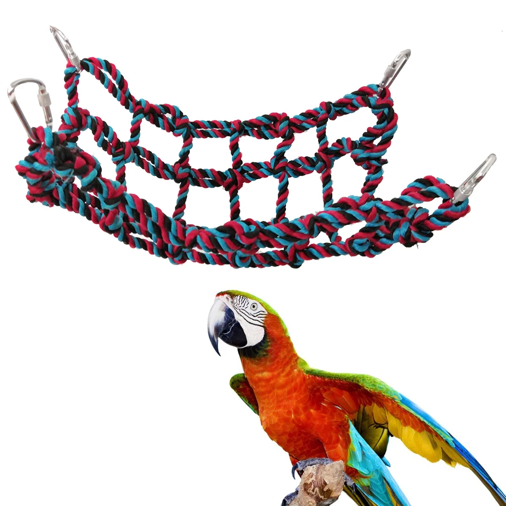 

Cotton Rope Net Woven Climbing Hammock for Hamster Squirrel Parrot Bird Nest Pet Activity Toy House Easy Install Metal Clips
