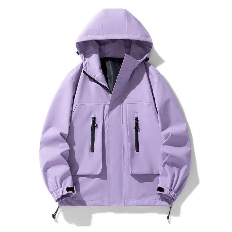 

Outdoor Hooded Hiking Jackets for Men Windproof Waterproof Camping Coats Solid Color All-match Male Outerwear Fashion Quality