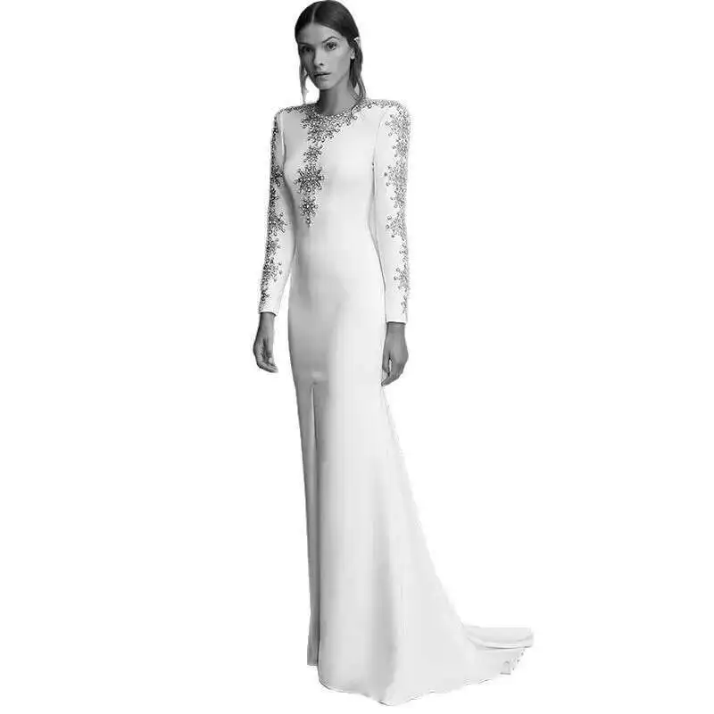 BJTZ جودة المضيف مساء اللباس 2025 ستار سلسلة الصناعة الثقيلة مسمار حبة ومجموعة الماس الجبهة شوكة ذيل صغير فستان طويل