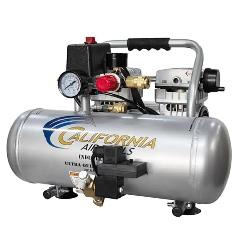 Ultra Quiet 1.0 HP Aluminum Tank Air Compressor 2.0 Gal. Rust Free Lightweight Powerful Motor Two Pressure Gauges Universal