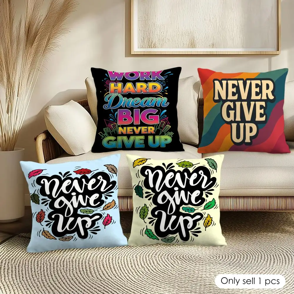 Never Give Up Quote Design Cushion Cover Soft Short Plush Pillow Cover Smooth Cozy Texture Aesthetic Cushion Case Home Decor
