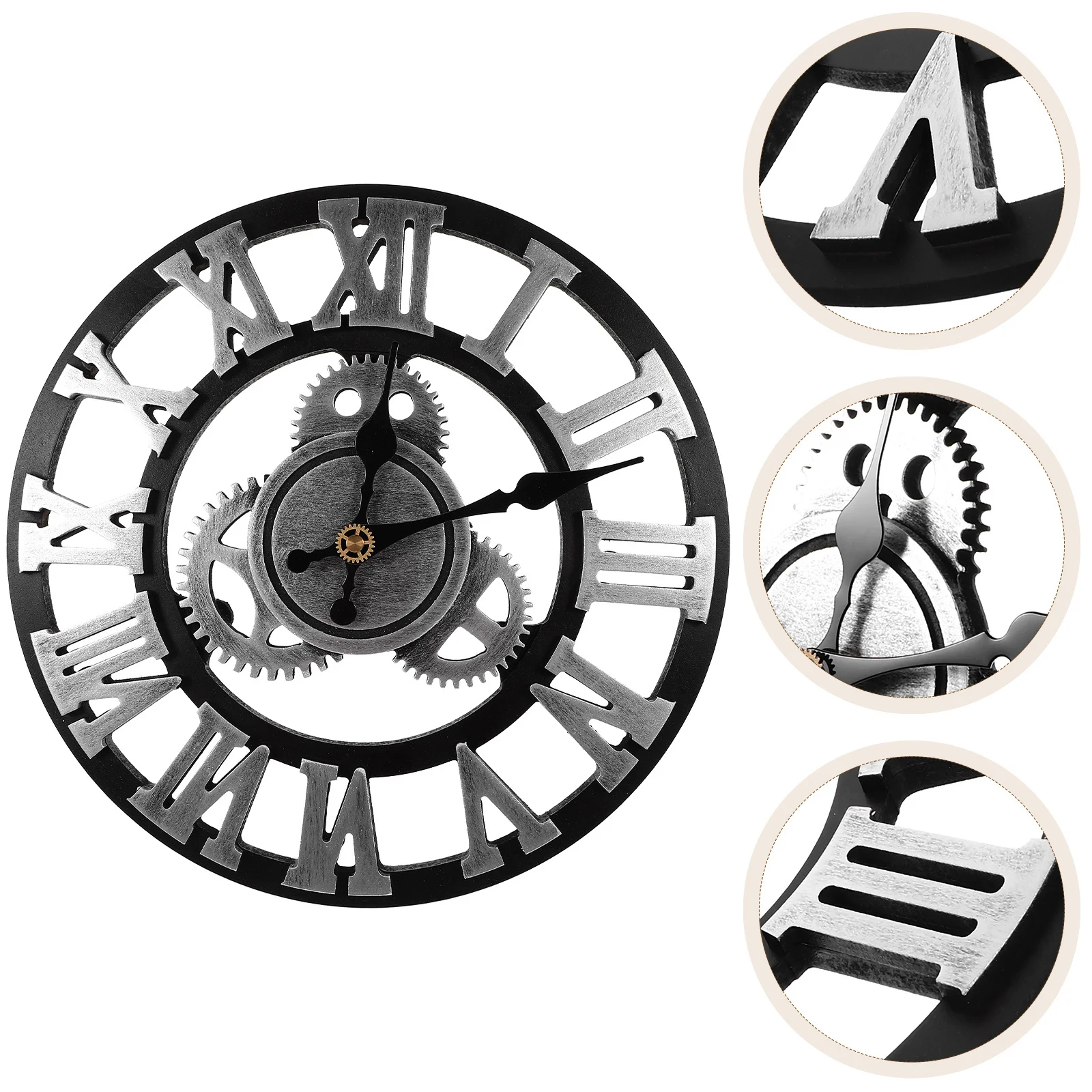 

1Pcs Retro Silver 3D Gear Wall Clock 30cm Roman Numerals Stylish Decorative Hanging Clock for Home Office Bedroom Living Room