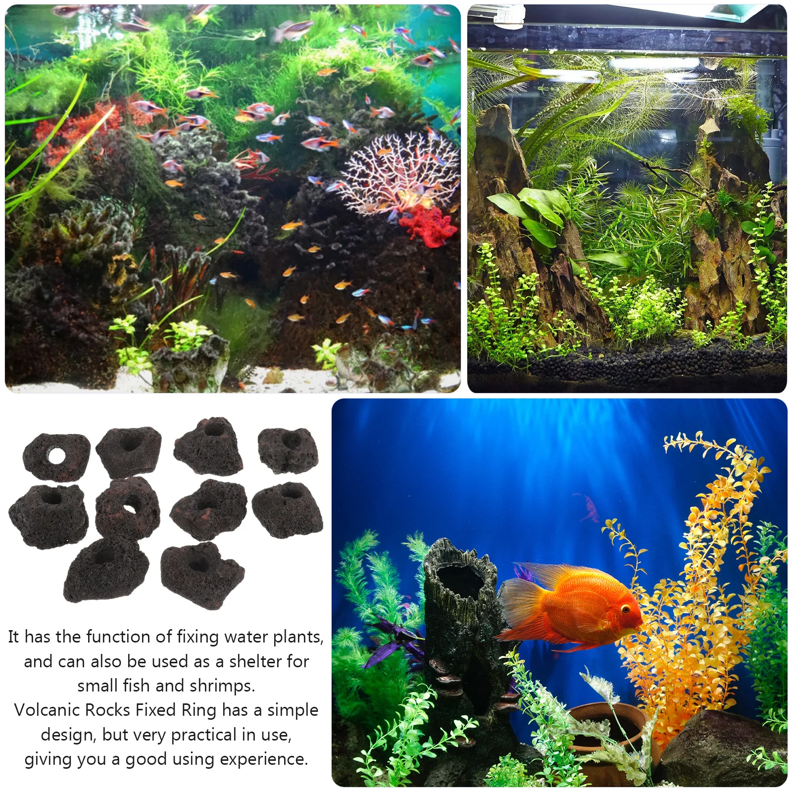 

10Pcs Fish Tank Volcanic Rocks Fixing Ring Shelter for Small Fish Shrimps Aquarium Decor Volcanic Rocks Base Ornament