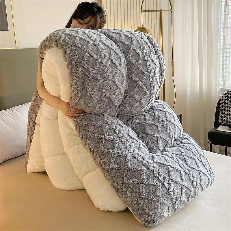 Thickened Winter Warm Blankets for Beds Faux Lamb Cashmere Cozy Heavyweight Duvet Quilt Comforter Soft Plush
