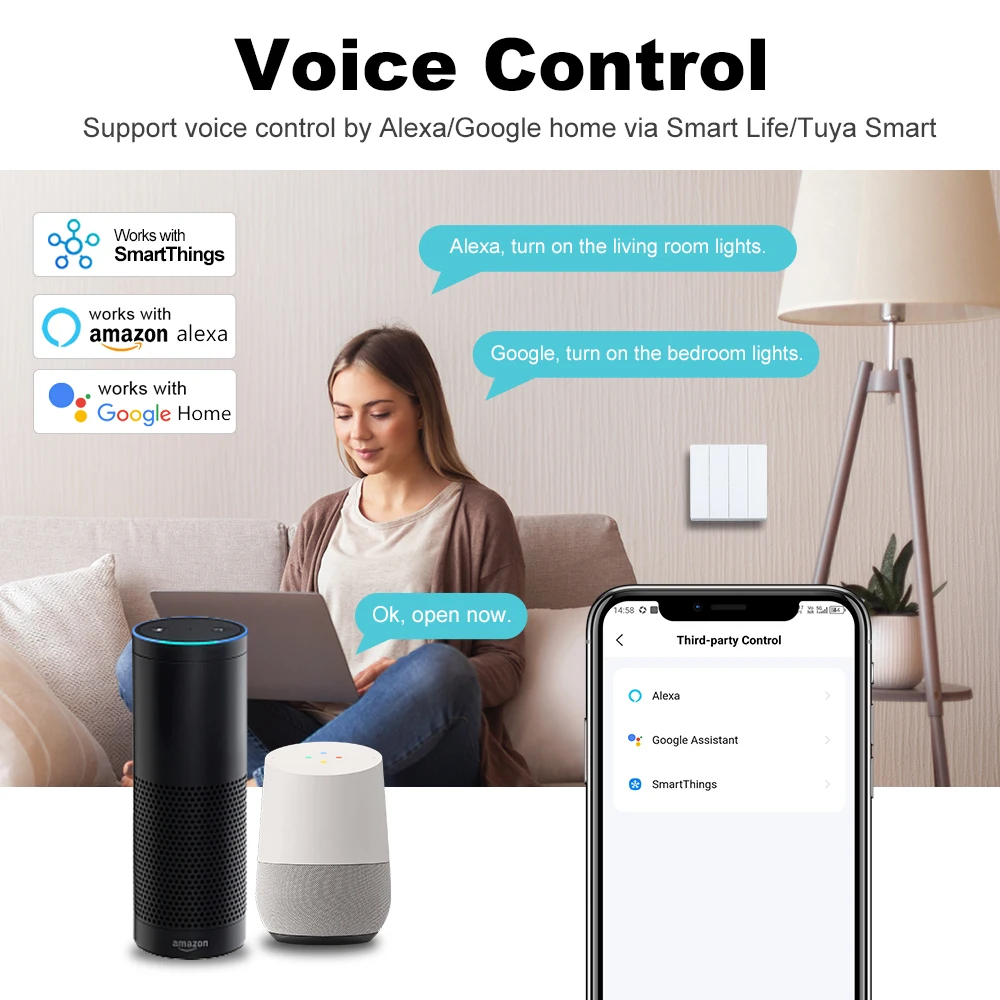 MANHOT Zigbee Smart Wall Light Switch 1-4 Gang Push Button Supports App/Voice/Timing Control, Works with Tuya Alexa Google Home