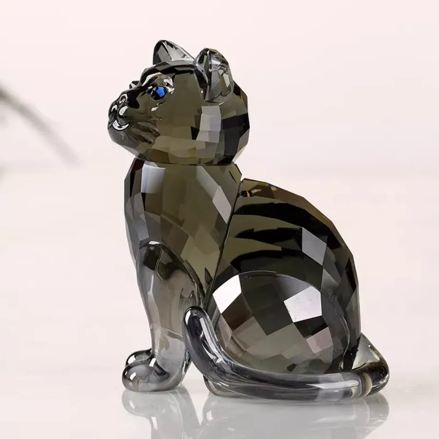 Handmade K9 Crystal Cat Ornament Animal Sculpture Home Decorations Crystals Room Office Decor Collectible Art Birthday Gift