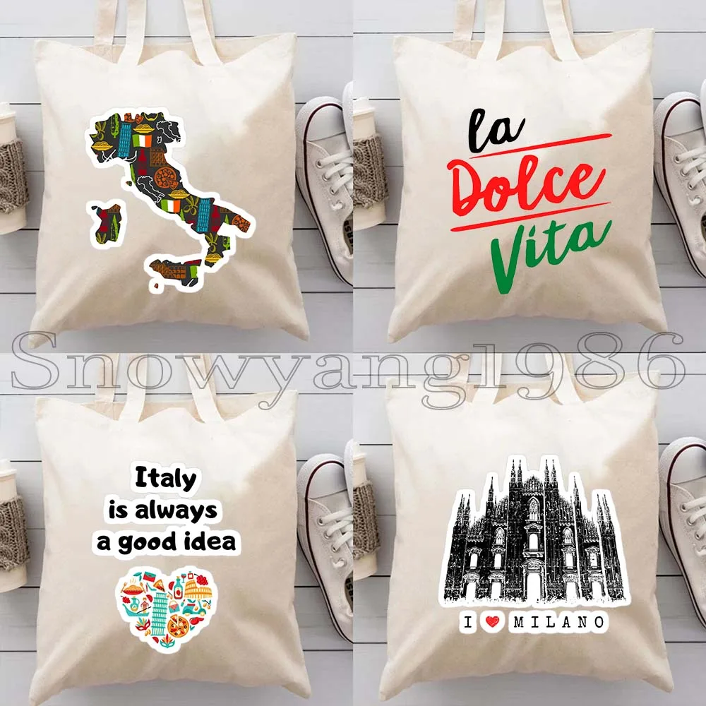 

4PCS Love The Colosseum Italy Florence Milan Italian Roman Italia Fan Love Gifts Canvas Tote Bag Cotton Shopping Cotton Handbag