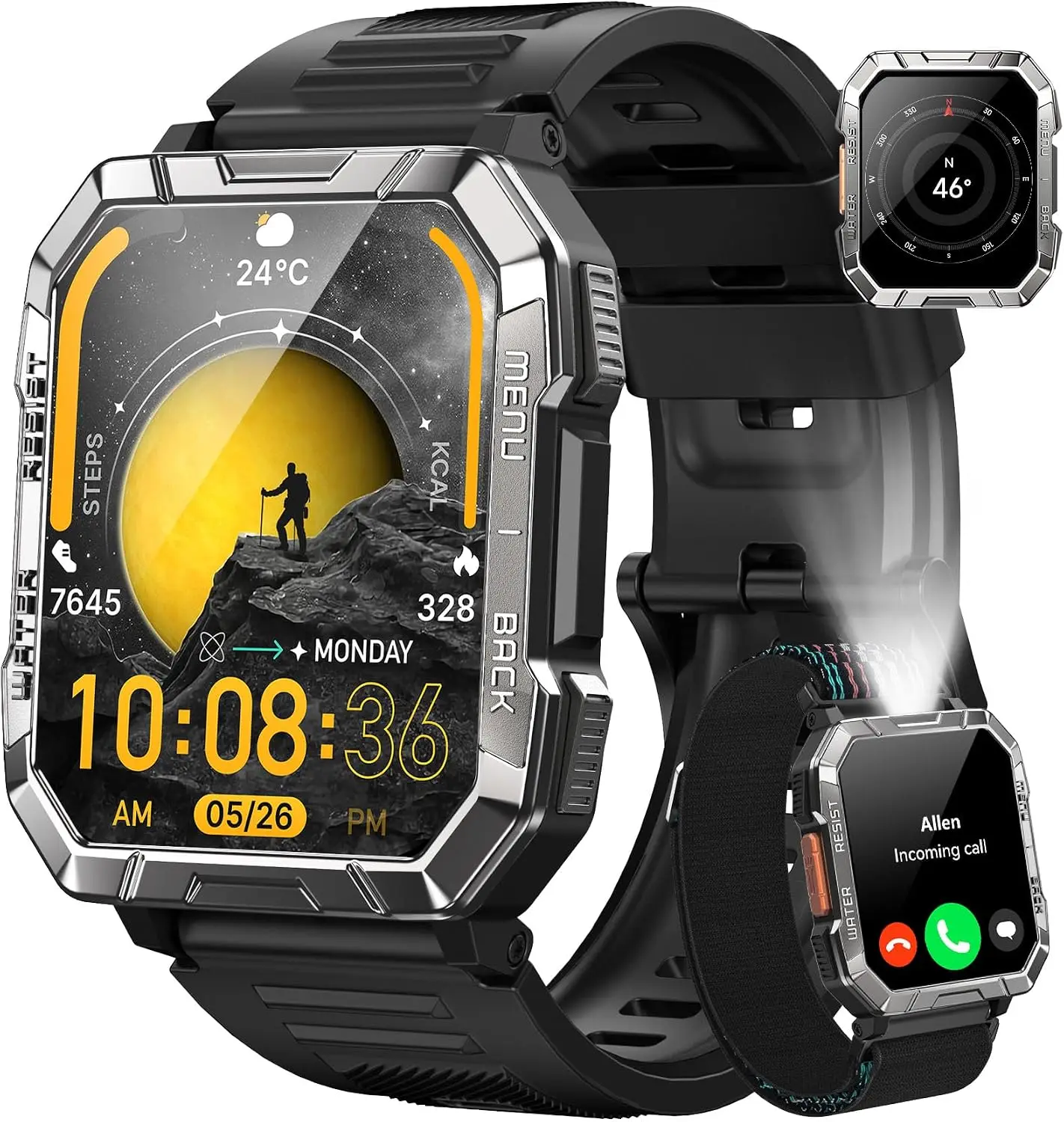 Blackview Military Smart Watch for Men with Flashlight/Compass IP68 Waterproof,Rugged Smartwatch for IPhone/Android Huawei Xiaomi