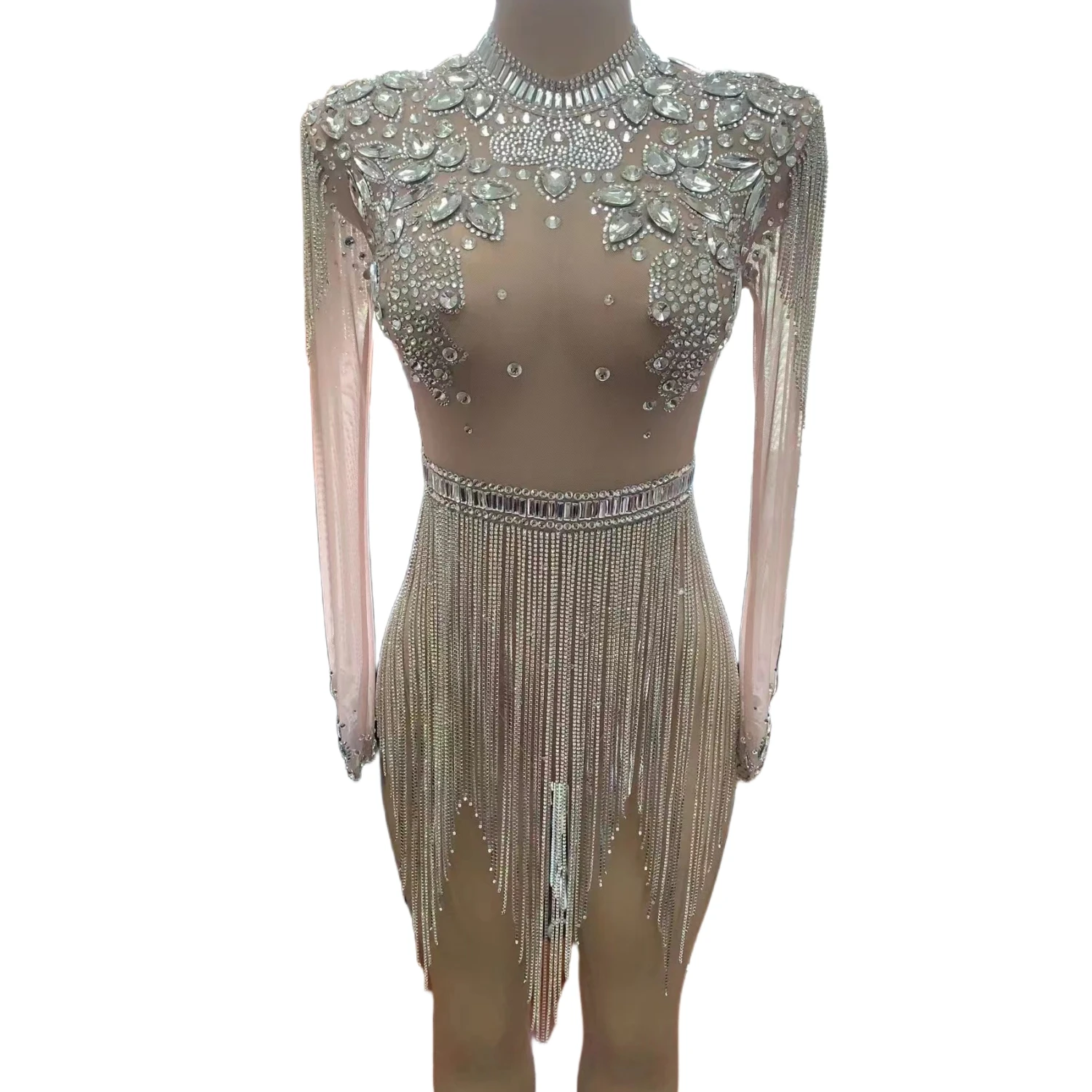 

New Trending Fashion Shiny Diamond Tassel Shorts Jumpsuit for Women Bodysuit Sexy Bling Girls' Dresses Night Out Summer Dresses