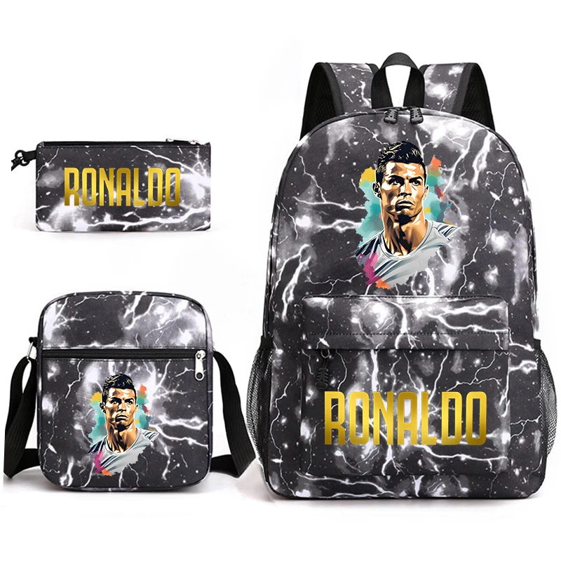 Ronaldo print student schooltas 3-delige set jeugdrugzak etui schoudertas set