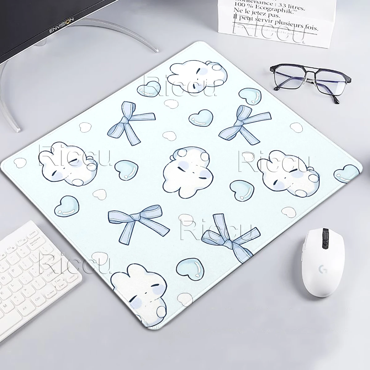 Blue Bow Bunny Creative Mouse Pad Ins Cartoon Office PC Decor Desk Mat Girl Cute Gift Computer Kawaii Mousepad Desks Accessories