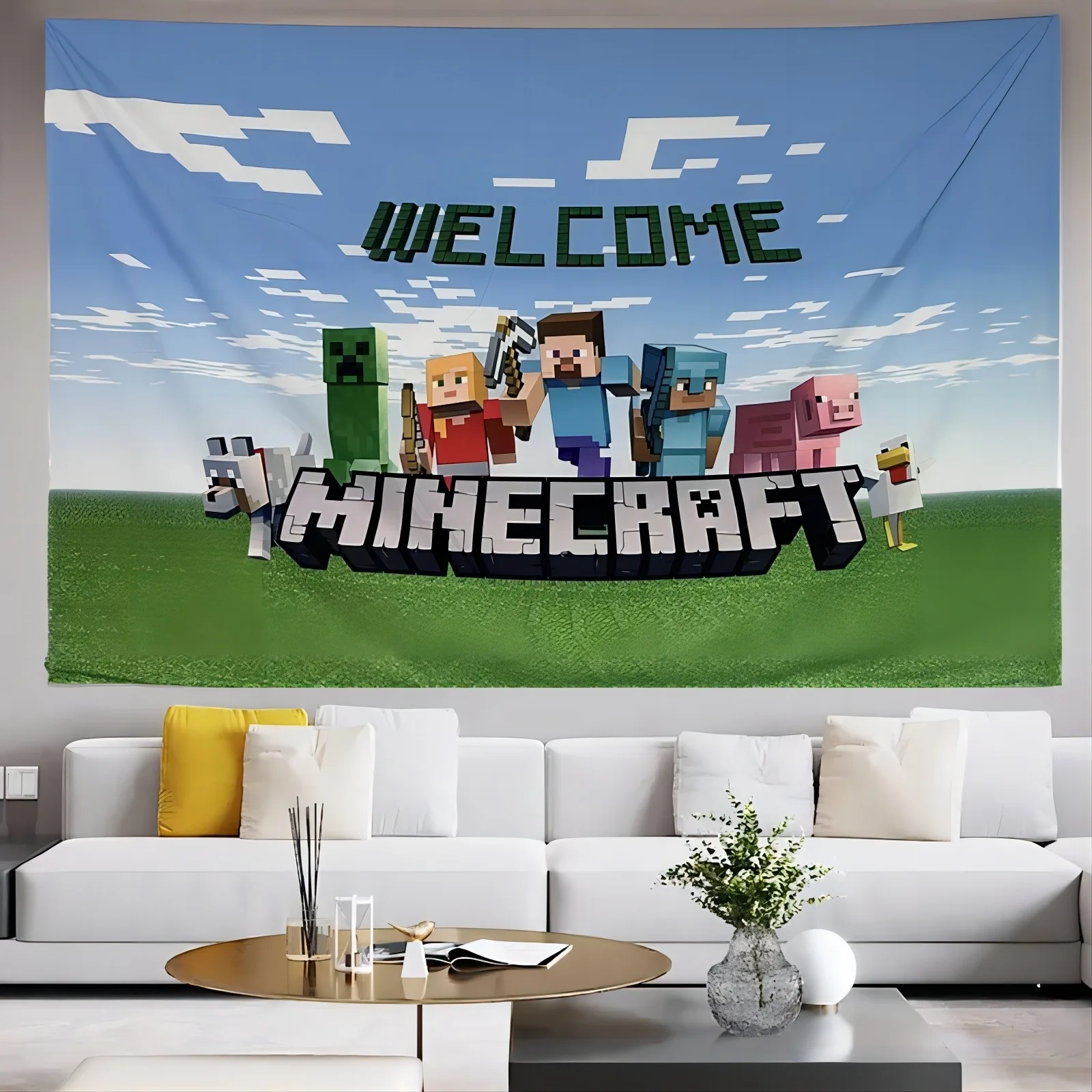 Minecraft Wall Decoration Wall Covering Wallpaper Tapestry Creeper Game Cartoon Animation Canvas Birthday Party Wall Decoration