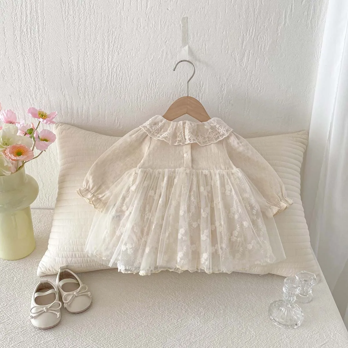 Spring Baby Girl Lace Doll Collar Long Sleeve Dress, Cute and Comfortable Embroidered Dress for Baby Girls, Very Suitable for Outdoor Activities