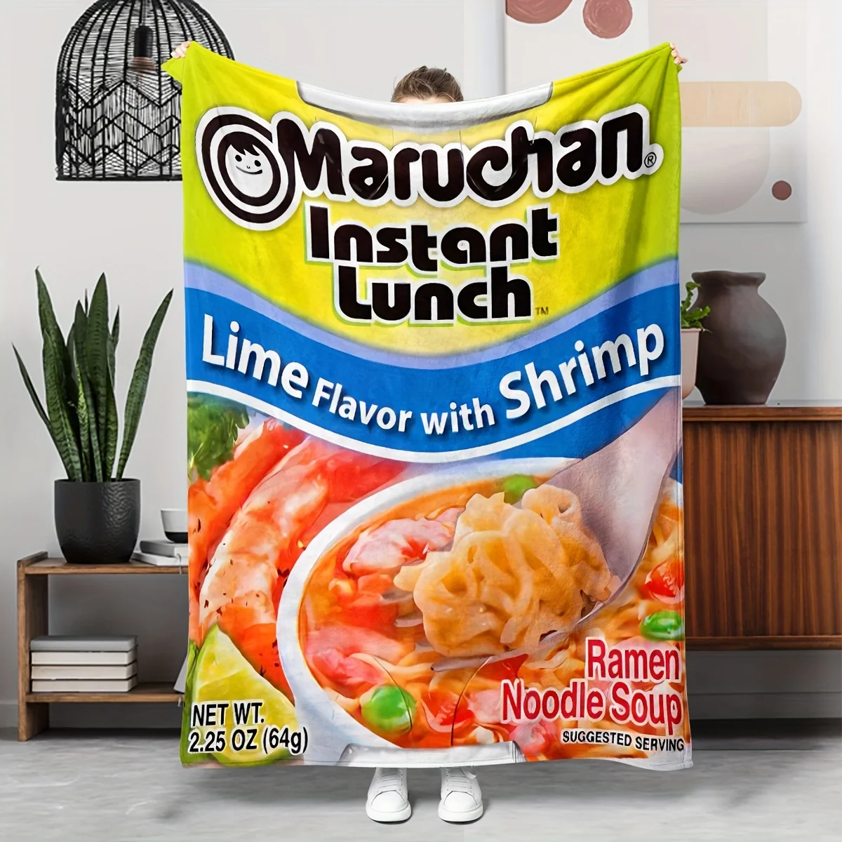 Manta de franela con sopa de fideos ramen, diseño de almuerzo instantáneo Maruchan, antidesgarro para todas las estaciones, para sofá cama, oficina, camping, viajes