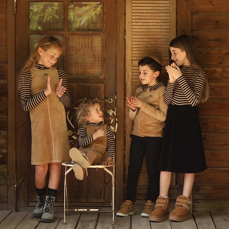 AA-AW26 Winter Corduroy Children's Clothing Ribbed Striped Herribone Rider Boys Girls Family Matching Winter Outfits