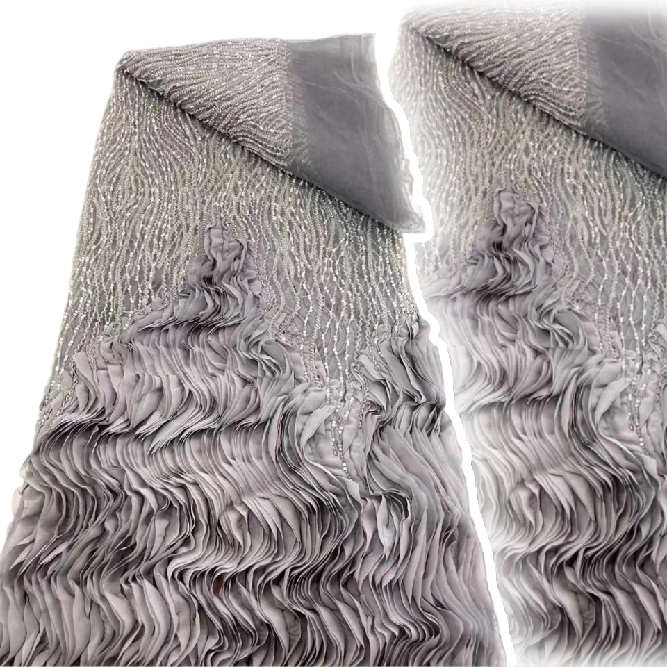 

African 3D Lace Fabric Luxury High Quality Lace Material French Sequins Nigerian Lace Beads Fabric for Women Party Wedding C1101