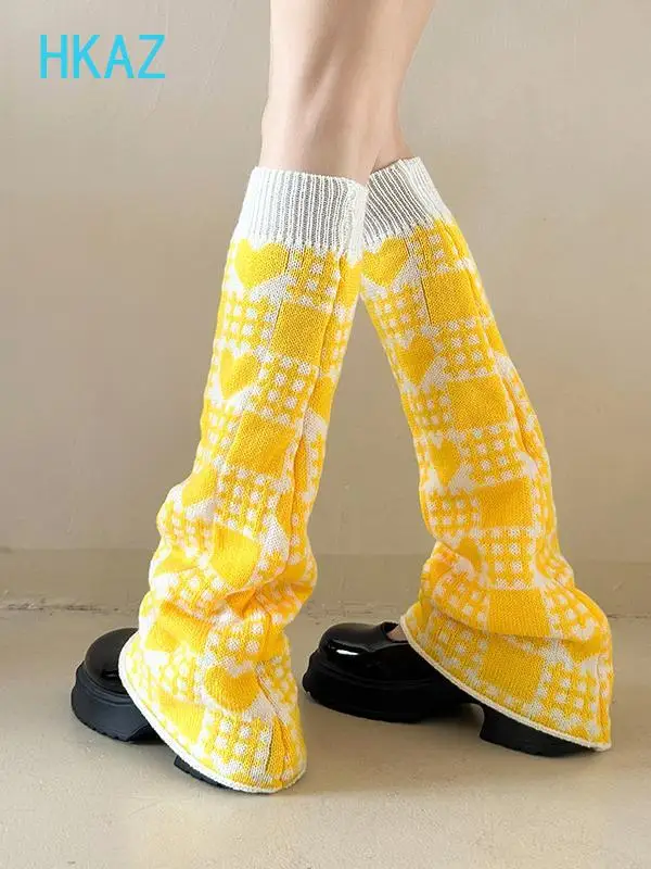 Autumn and Winter New Subculture Y2K Wide-leg Socks Cover Women's Love Square Knitted Leg Cover Jk Girl Calf Stacking Socks
