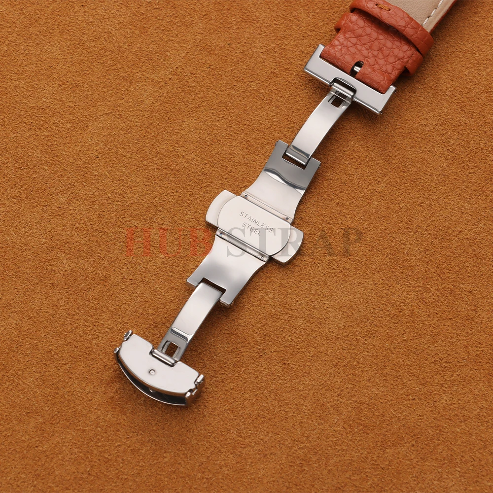 12/14/16/18/19/20/22mm Calfskin Watchbands Litchi Grain Strap Genuine Leather Wristwatch Band Butterfly Buckle Watch Accessories