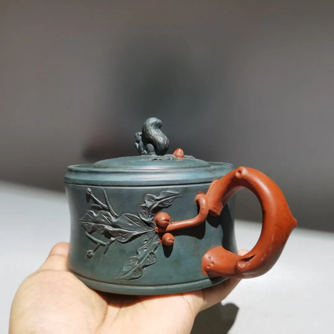 8 "الصينية ييشينغ الأرجواني وعاء الطين السنجاب تمثال اثنين لهجة شجرة الجذر وعاء غلاية إبريق الشاي الإبريق جمع ثروة الحلي تاون هاوس