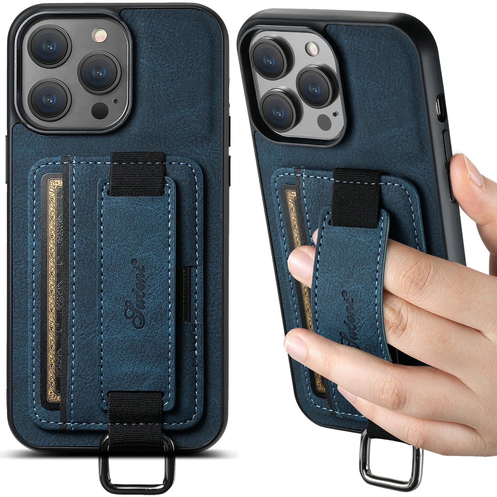 SUTENI Lychee-Haut-Print Handgelenkband Karten-Handyhülle Kartenhalter für iPhone 17 Pro Max 16 Plus 15 14 13 12 11 XR XS – Detail 11