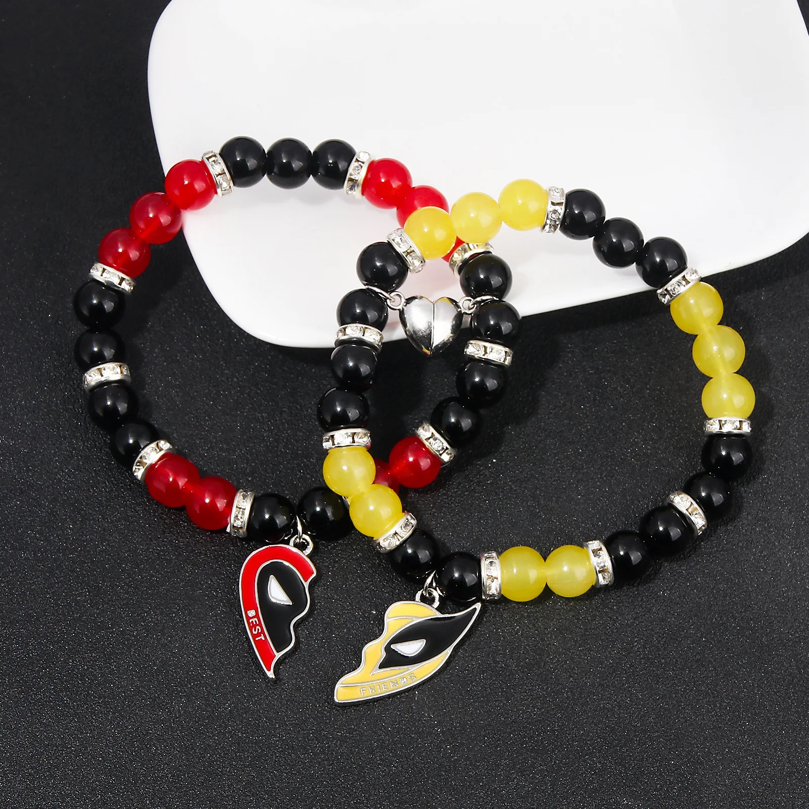 Anime Deadpool 3 Wolverine Split Magnetic Red and Yellow Best Friends Love String of Beads Bracelet Fashion Jewelry Couple Gift