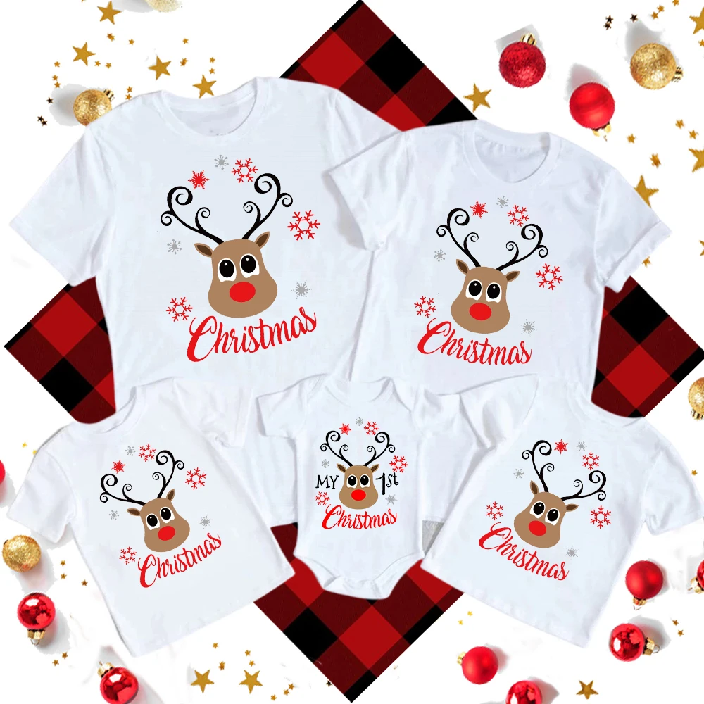 

Christmas T Shirt Family Matching Outfits Deer Print Mother Kids Father Son T-shirt Family Party Clothes Family Look Outfit Tops