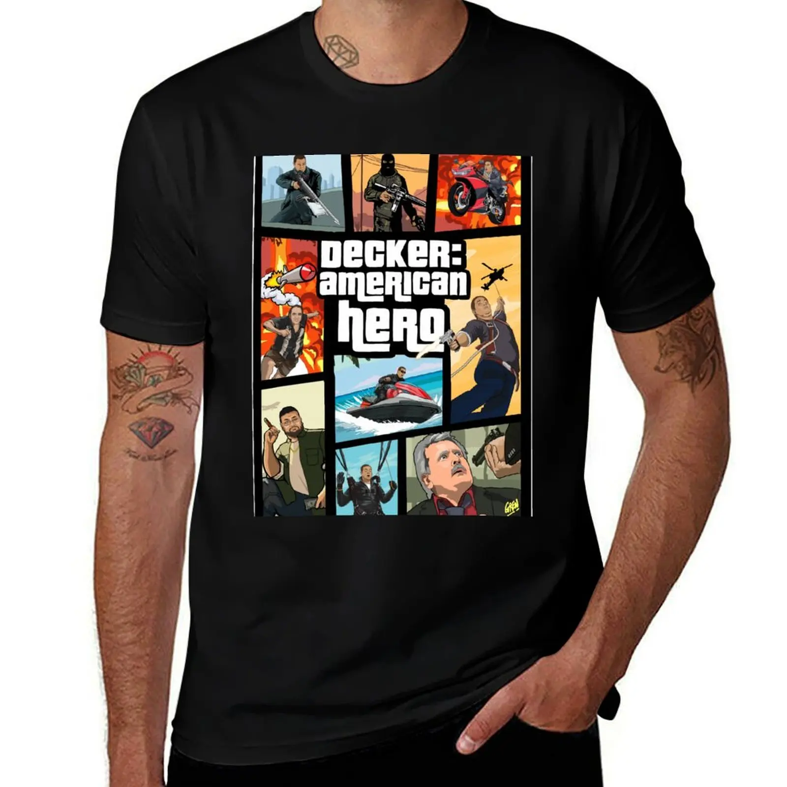Decker: American Hero, original On Cinema Artwork T-Shirt Breathable Workout Short Sleeve Top