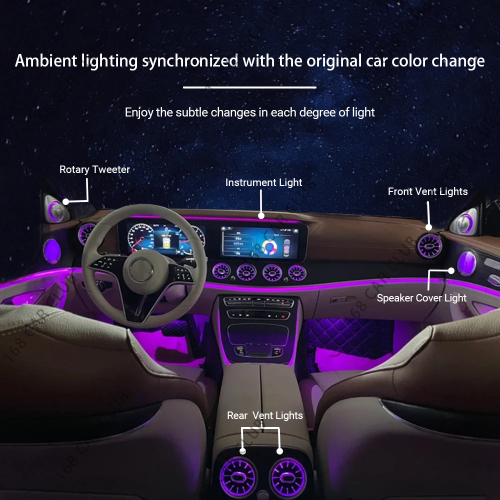 LED vzduch průduchy 3D/4D točit se tweeter reproduktor pro mercedes benz W213 W238 E53 E63 e-coupe auto 64 colours lnterior dekorační světel