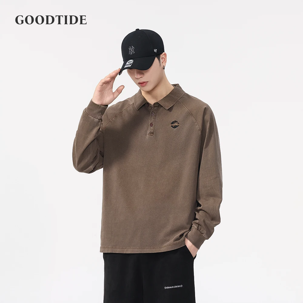 

Fashion Men's American Retro Polo Shirt 2025 Spring and Autumn New Lapel Loose Casual Long Sleeve Top Pullover