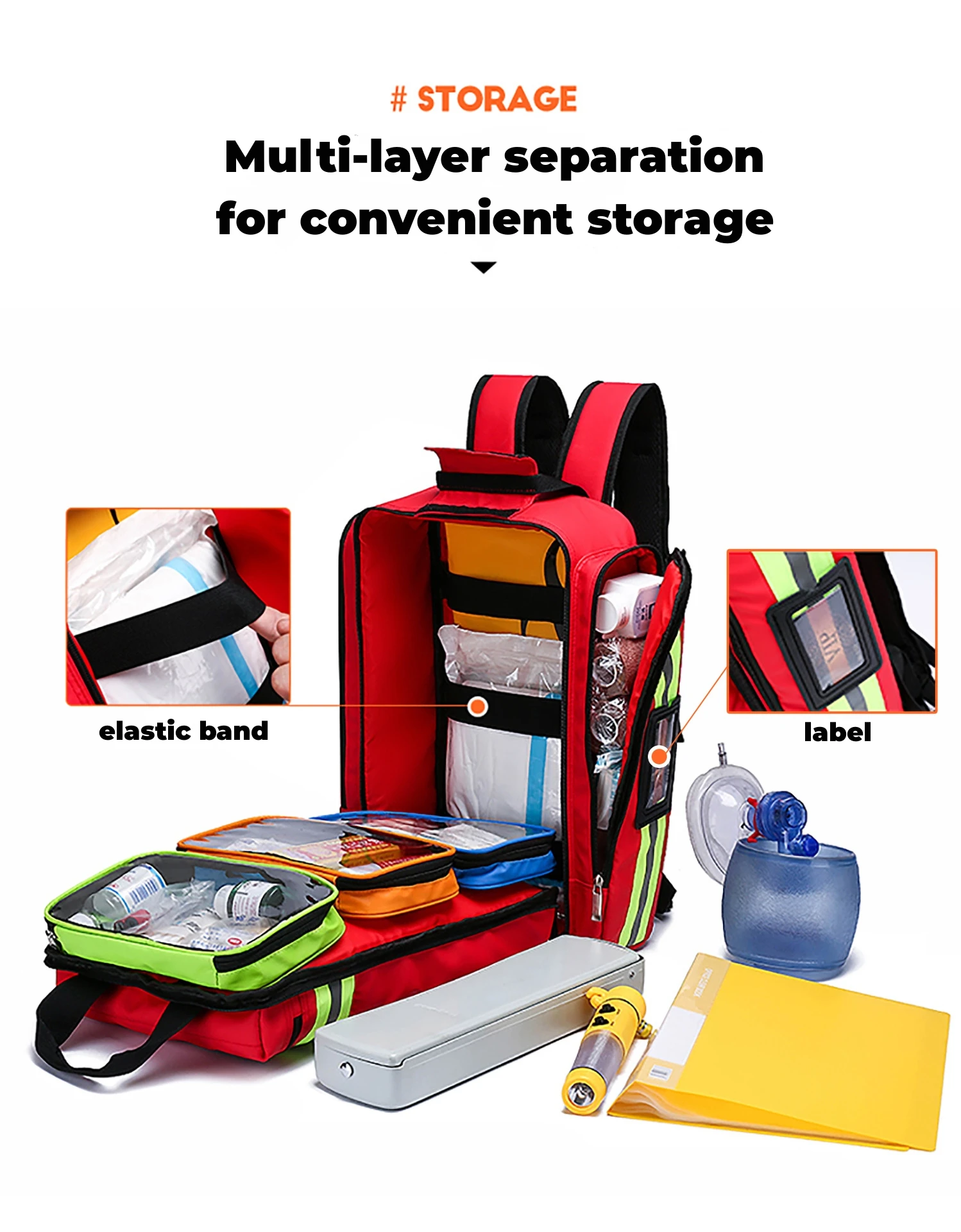 Imagem -04 - Multi Layer Ems Bolsa Mochila Impermeável Vazia Grande Capacidade para Viagens ao ar Livre Resgate de Enfermagem Sobrevivência ao Terremoto