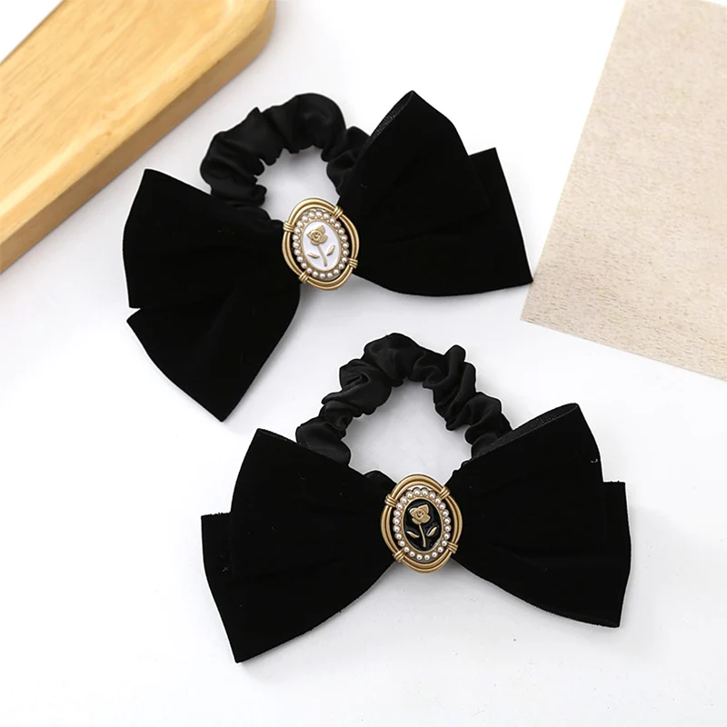 

New Black Velvet Hair Tie Bow Hair Pins Hair Clips for Women Fashion Elegant Ponytail Barrette