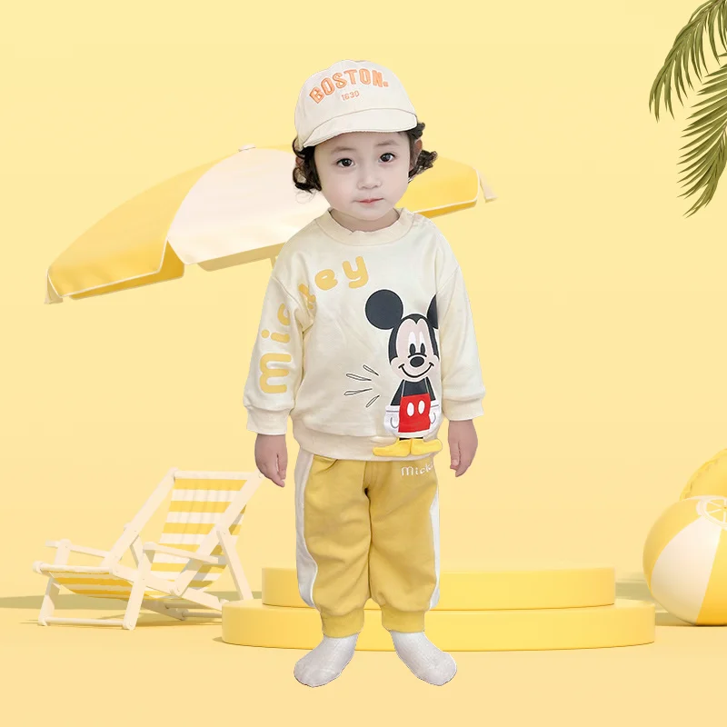 

Новый детский костюм Disney для осени и зимы, комплект из мягкого хлопка с мультяшным принтом Микки, комплект из толстовки с круглым вырезом для маленьких мальчиков