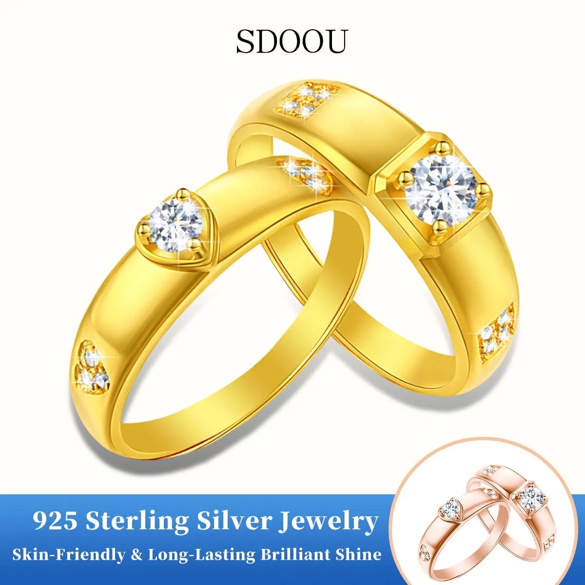 

SDOOU 2Pcs 925 Sterling Silver 0.3CT/0.5CT Heart Moissanite Couples Ring GRA For Lovers 18K Rose Gold Plate Wedding Band Jewelry