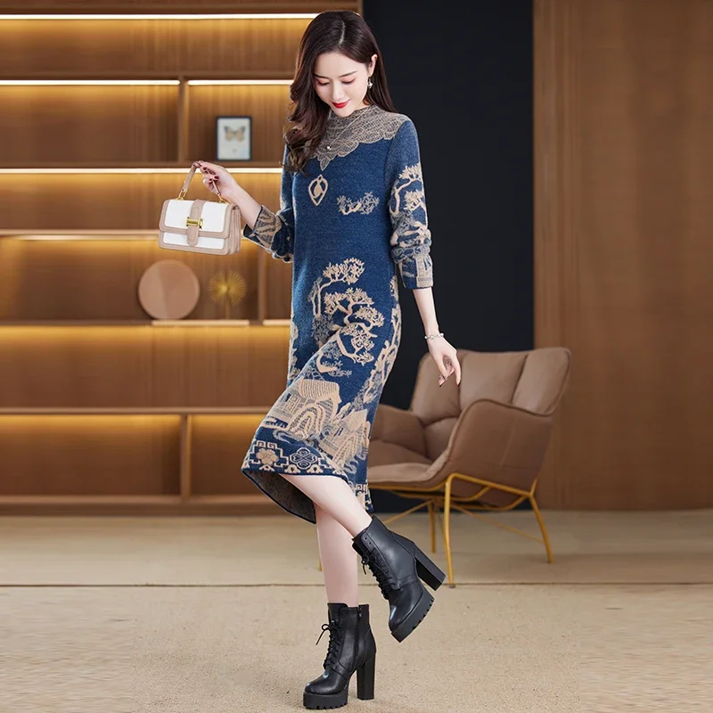 2024 Winter Mink Cashmere Thick Warm Pullovers Women Korean Vintage Casual Top Sweaters Autumn New Elegant Bodycon Coat Sweaters