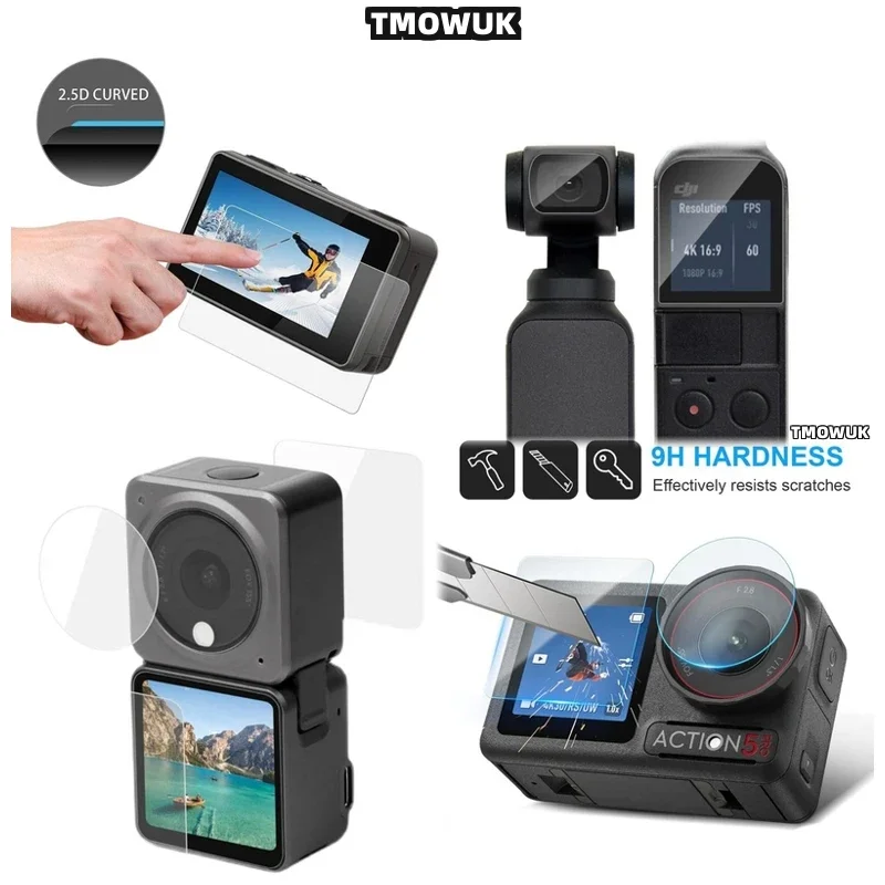 

For DJI Pocket 1 2 Osmo Pocket 3 Action 2 4 Pro - Shatterproof Tempered Glass Screen Protector With Lens Guard