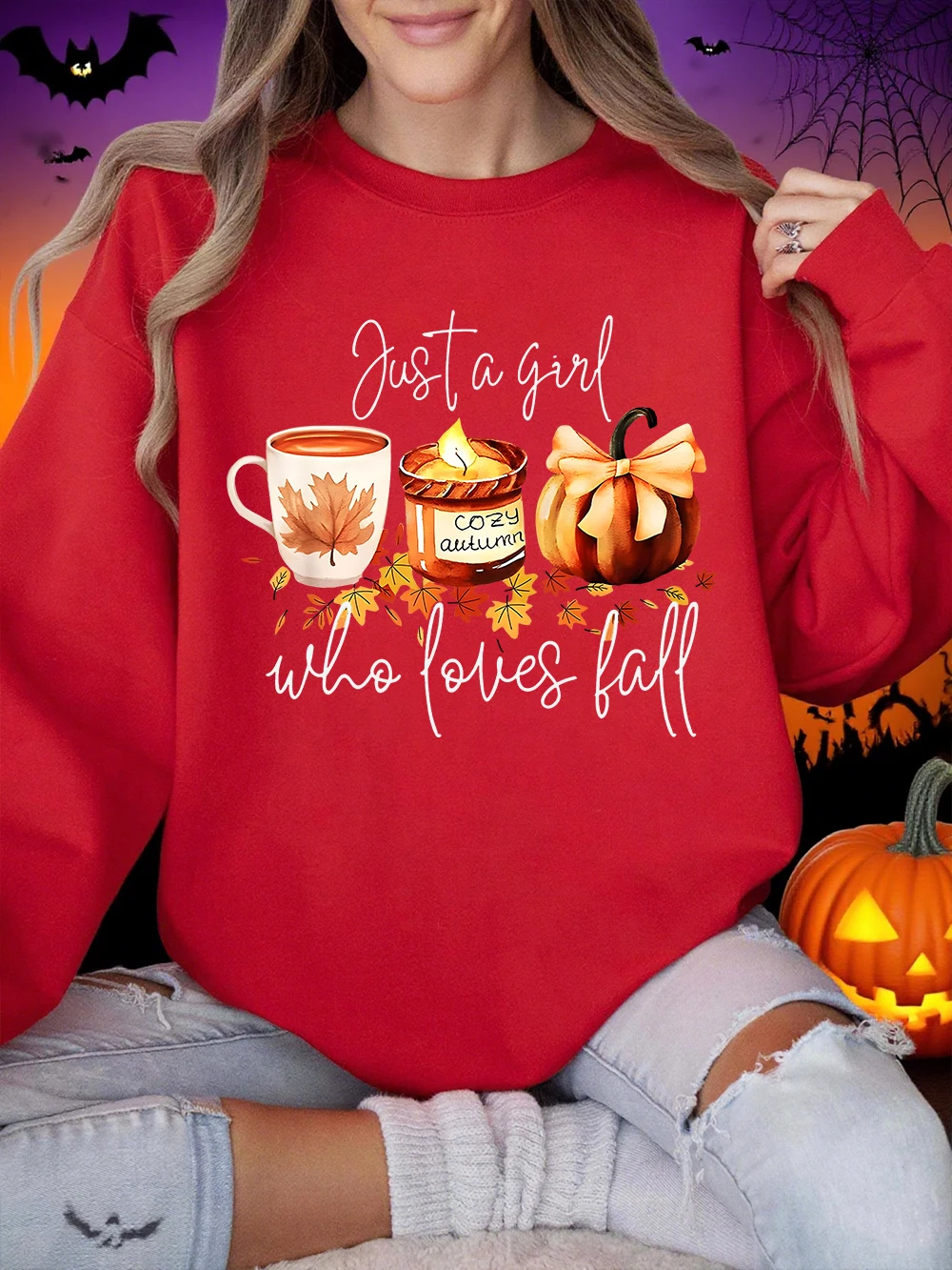 هالوين البلوز النساء فتاة تحب الخريف اليقطين أغطية رأس مطبوعة Crewneck فضفاض الصوف الدافئة البلوز الشتاء الملابس النسائية #2