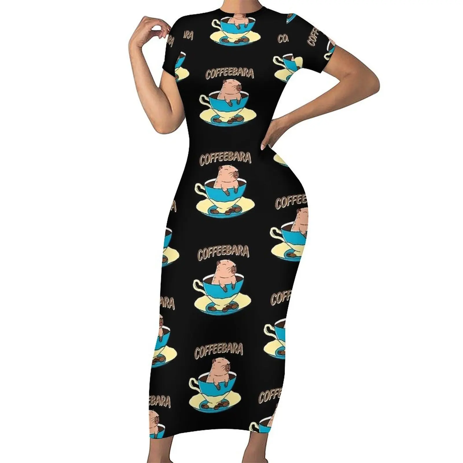 Capivara bodycon vestido de verão engraçado animal impressão bonito maxi vestidos das mulheres manga curta personalizado estilo rua vestido tamanho grande