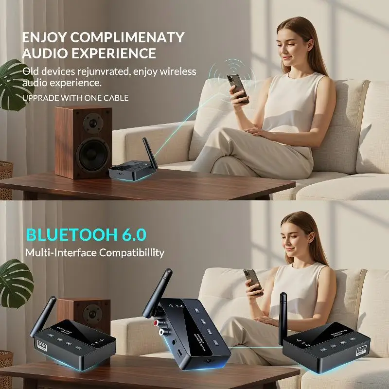 1Pcs Bluetooth 6 Wireless Audio Transmitter Receiver HiFi Sound 20M Signal For Car Home TV Speaker Audio Systems