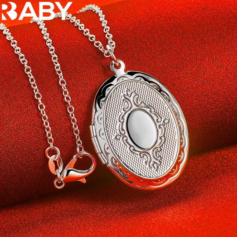 

URBABY 925 Sterling Silver 16-30 Inch Chain Oval Photo Frame Pendant Necklace For Women Men Wedding Engagement Party Jewelry