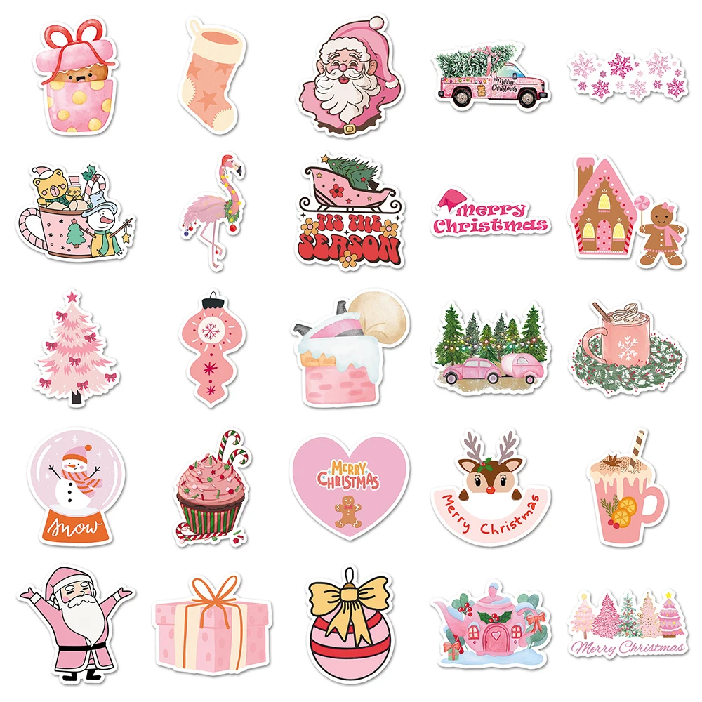 10/30/50pcs Pink Christmas Cute Santa Claus Stickers Cute Toys Decals Decoration DIY Phone Fridge Suitcase Skateboard Bike Gifts