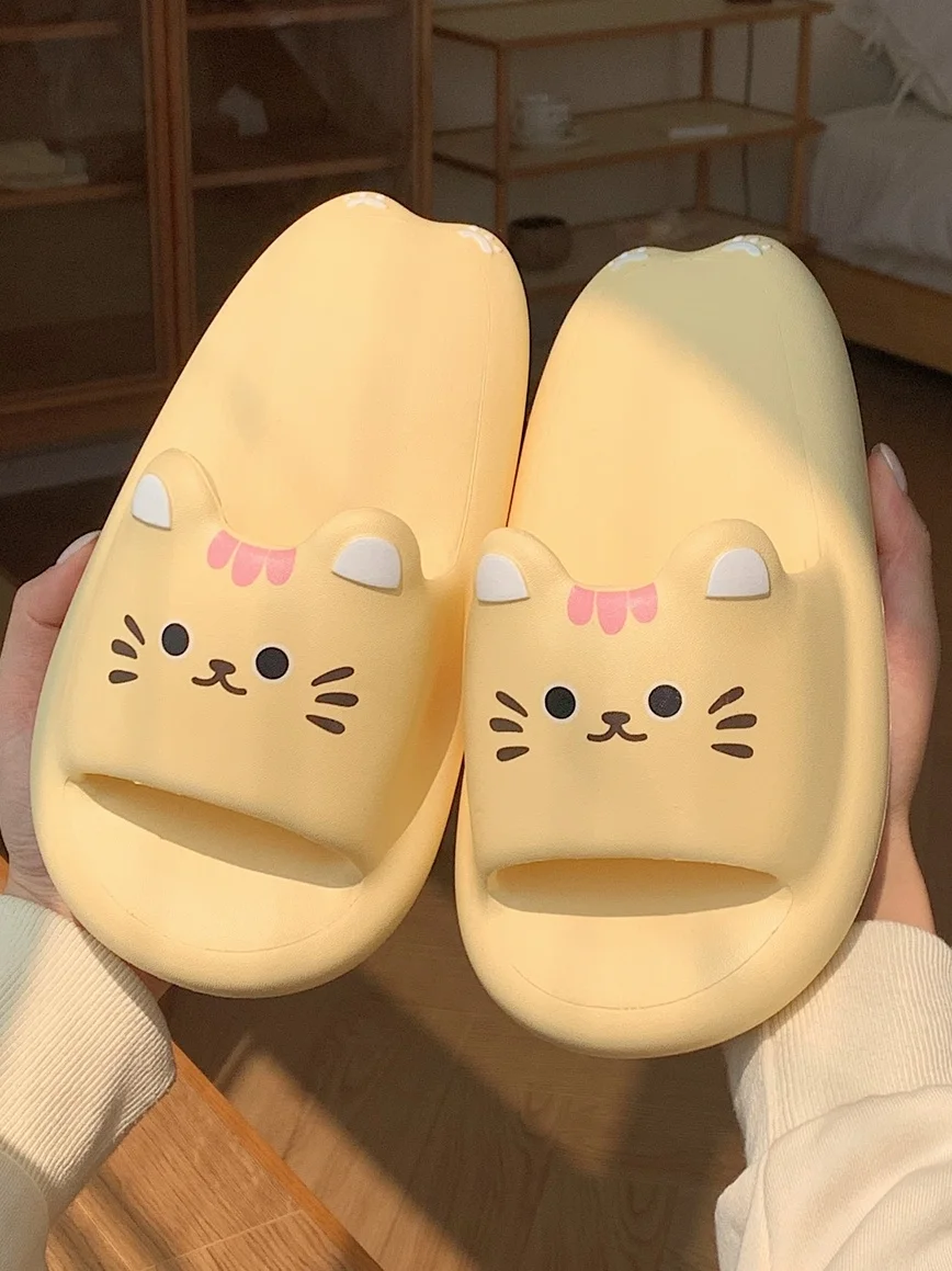 EVA Thick Sole Slipper Women Cute Kitty Slippers Female Summer Girl Heart Home Bathroom Slippers Beach Sandals Flip Flops