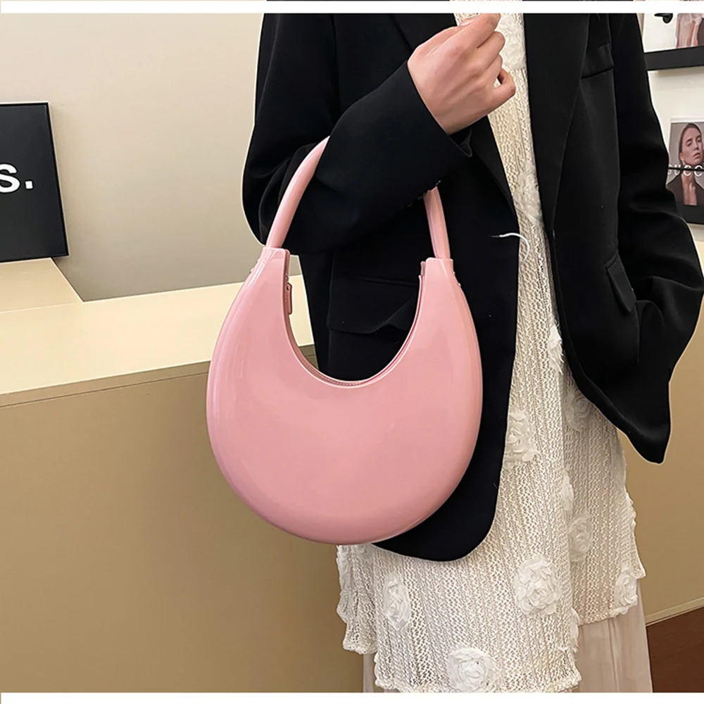 بلون بسيط موضة متعددة الاستخدامات المرأة حقيبة تحت الإبط مستديرة عالية الجودة العصرية البلاستيك حقائب كتف واحدة الإناث