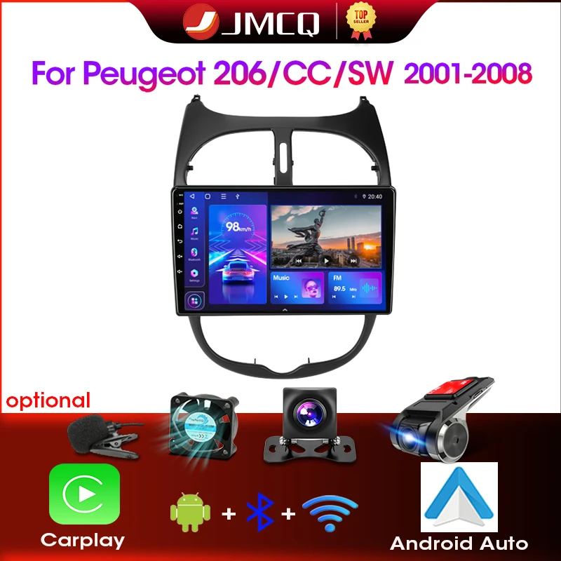 JMCQ 2 Din Car Radio For Peugeot 206 206CC 206SW 2001 - 2008 Multimedia Player Android 12 4G GPS Navigation No 2din DVD Carplay